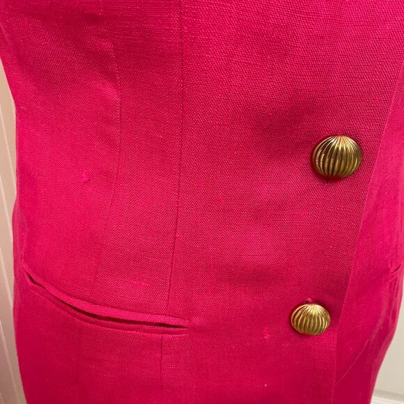 SAKE 100% LINEN BUTTON FRONT SLEEVELESS SHEATH DRESS, FUSHIA, SIZE 10 - Picture 2 of 7
